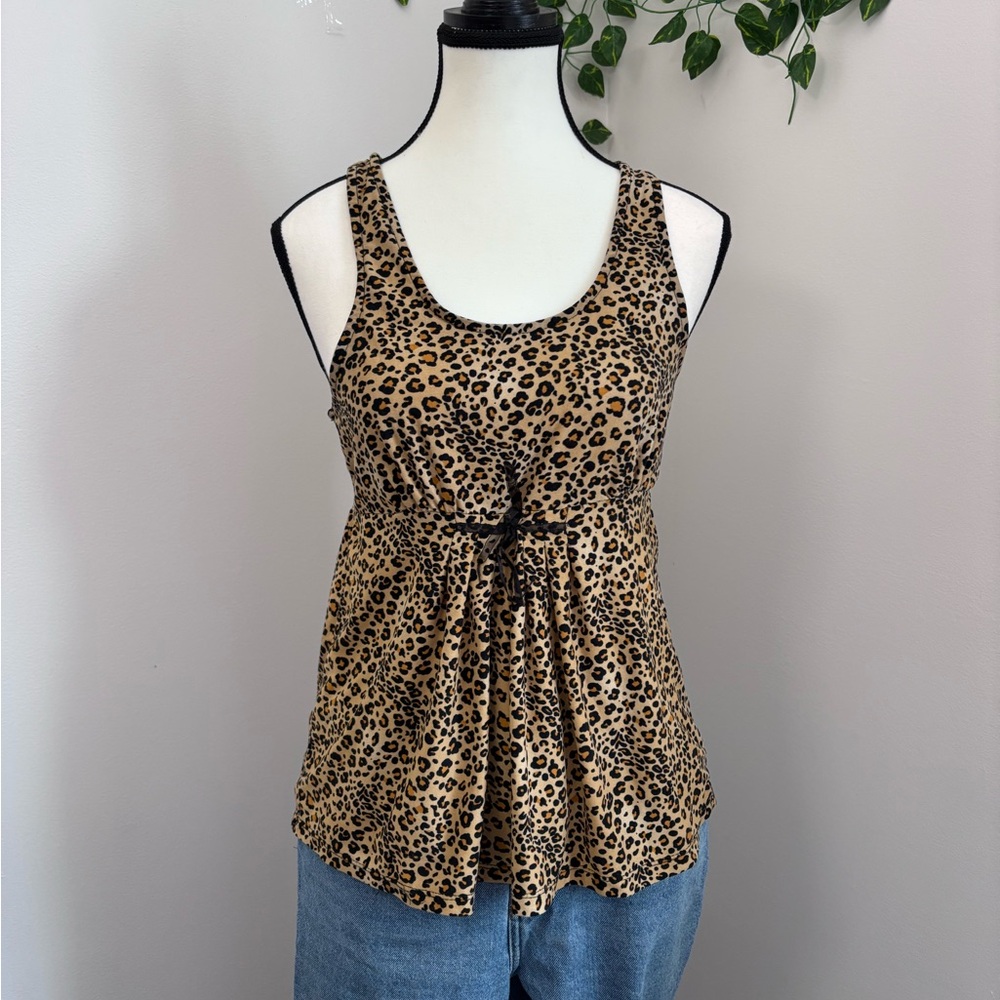 Vintage Leopard Print Women's Babydoll Lingerie Tank Top Size M Soft